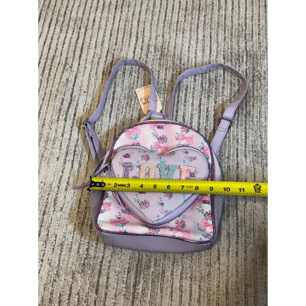 OMG Accessories Miss Gwen Lavender Floral Love Heart Mini Backpack New